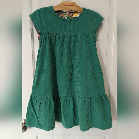 Mini Boden Green Teal Corduroy Short Sleeve Tiered Dress Girls Size 8 9 - Picture 2 of 7